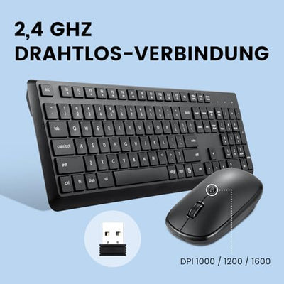 Perixx PERIDUO-716, Kabellose 2,4-GHz Tastatur-Maus-Set, Standardgröße - Schwarz, Deutsches QWERTZ