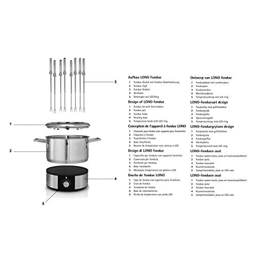 WMF Lono Fondueset für 8 Personen, Fondue elektrisch, 1400 W, Temperaturregulierung, Gabel-Halterung, Induktionstopf 1,2l, Hot Pot, edelstahl matt