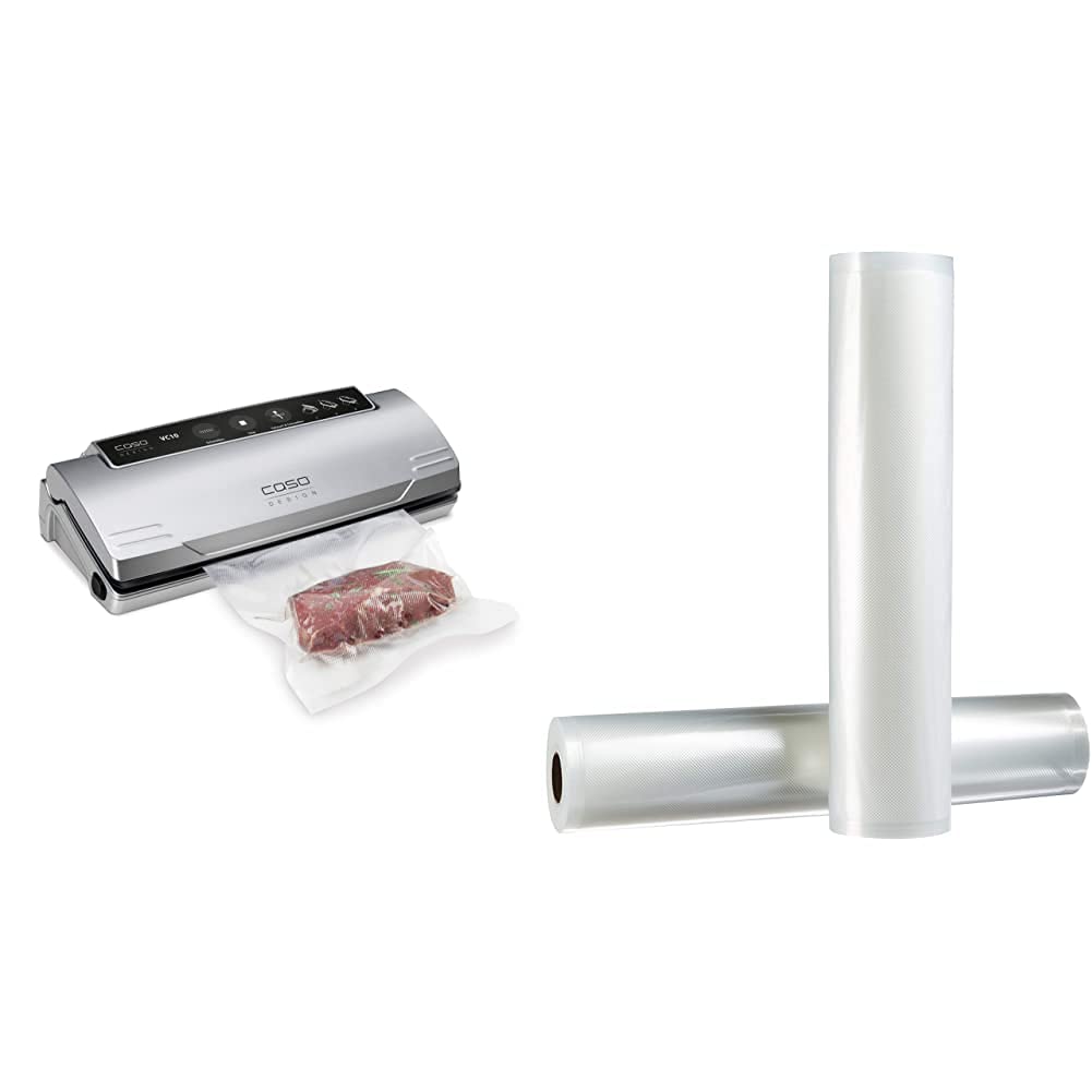 CASO VC10 Vakuumierer - Testsieger bei Stiftung Warentest, Lebensmittel bleiben vakuumiert bis zu 8x länger frisch, 30cm lange & stabile Schweißnaht & Amazon Basics 28 cm x 500 cm, 2 Rollen