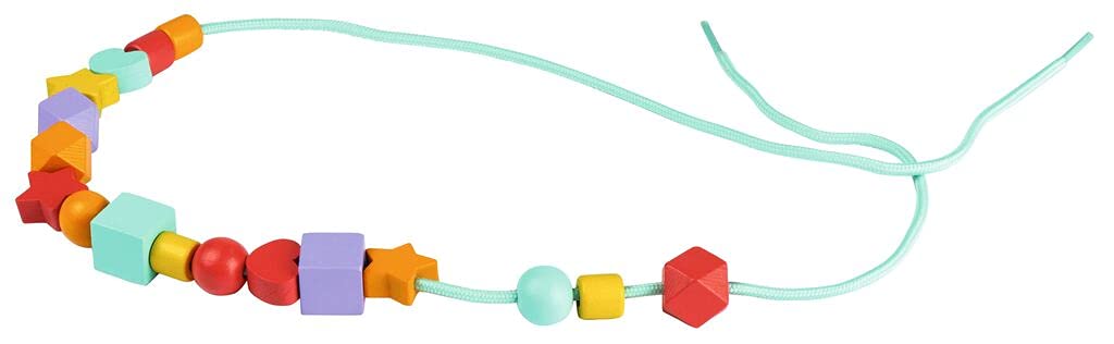 moses. Große Holzperlen zum Fädeln, 75 bunte Perlen und 5 Schnüre zum Auffädeln, Montessori Fädelspiel für Kinder ab 3 Jahren, Bunt