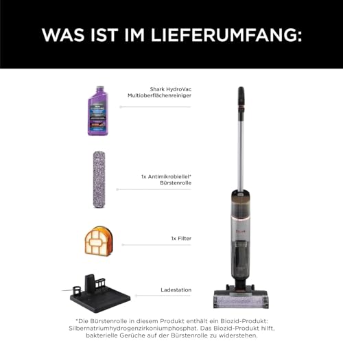 Shark HydroVac Kabelloser Hartbodenreiniger mit antimikrobieller Bürstenrolle, Mehrzwecklösung geruchsneutralisierend, selbstreinigender Bodenreiniger, saugt & wischt, Grau WD210EU