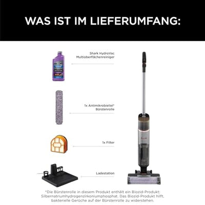 Shark HydroVac Kabelloser Hartbodenreiniger mit antimikrobieller Bürstenrolle, Mehrzwecklösung geruchsneutralisierend, selbstreinigender Bodenreiniger, saugt & wischt, Grau WD210EU