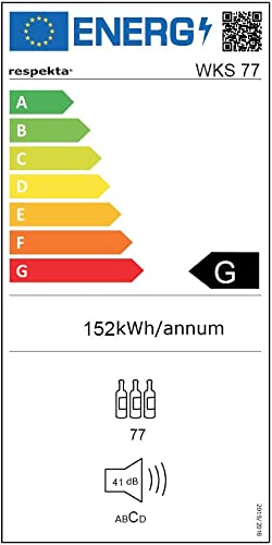 Respekta Weinkühlschrank freistehend für 77 Standardflaschen / 193 L Nutzinhalt/Regelbares Thermostat 5-22°C/Touch Control/LED Leuchte/Wechselbarer Türanschlag/Max. 43 dB/WKS 77