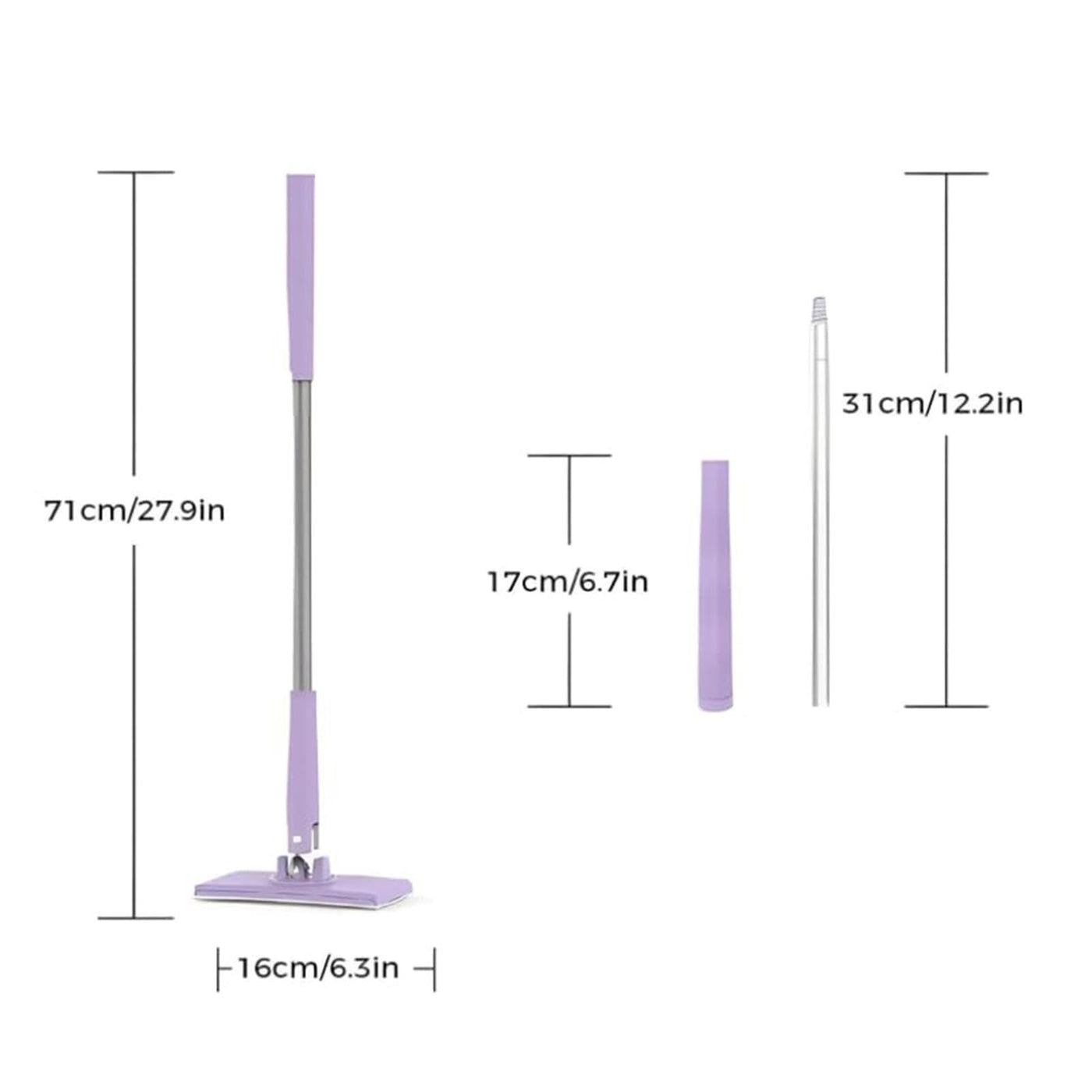 Moreeulsi 71x16cm Flachmopp Für Die Bodenreinigung, Tragbarer Flachmopp Mit Push Pull Griff, Freihändiger Mopp Mit Um Drehbarem Kopf, Automatischer Stoffwechsel M-ini Mopp