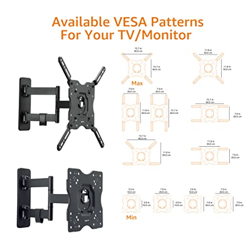 Amazon Basics TV-Halterung/Wandhalterung, schwenkbar, neigbar, für 26–55 Zoll Curved und Flach-TV oder Monitor bis 36 kg, max. VESA 400 x 400 mm, Schwarz