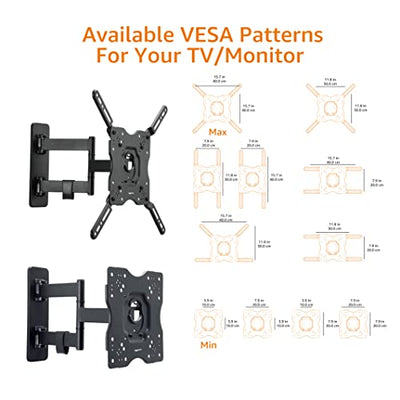 Amazon Basics TV-Halterung/Wandhalterung, schwenkbar, neigbar, für 26–55 Zoll Curved und Flach-TV oder Monitor bis 36 kg, max. VESA 400 x 400 mm, Schwarz