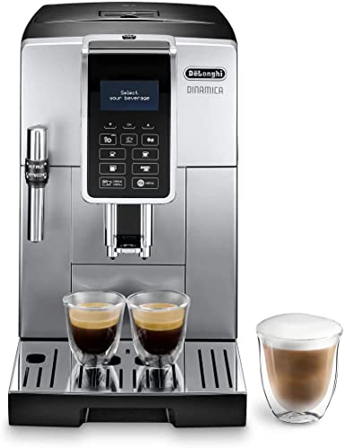 De'Longhi Dinamica ECAM 350.35.SB Kaffeevollautomat mit Profi-Milchaufschäumdüse, Klartext Digitaldisplay, 2-Tassen-Funktion, Silber & Milchkännchen DLSC060, 350 ml, Edelstahl