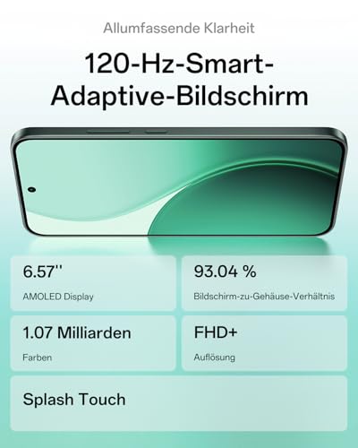 OPPO Reno14 FS 5G 12+512GB, AI Android Smartphone (Freigeschaltet), 6,57" 120Hz AMOLED Display, 50+32MP AI Kamera, 6000mAh Akku, IP69 Wasserschutz, Luminous Green (inkl. 45W SUPERVOOC Ladegerät)
