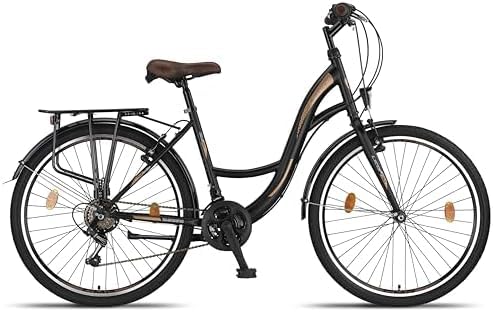 Licorne Bike Stella Premium City Bike in 24,26 und 28 Zoll - Fahrrad für Mädchen, Jungen, Herren und Damen - 21 Gang-Schaltung - Hollandfahrrad Citybike (Schwarz, 26.00)