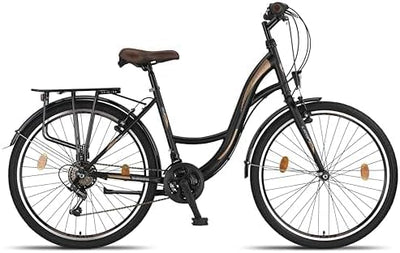 Licorne Bike Stella Premium City Bike in 24,26 und 28 Zoll - Fahrrad für Mädchen, Jungen, Herren und Damen - 21 Gang-Schaltung - Hollandfahrrad Citybike (Schwarz, 26.00)
