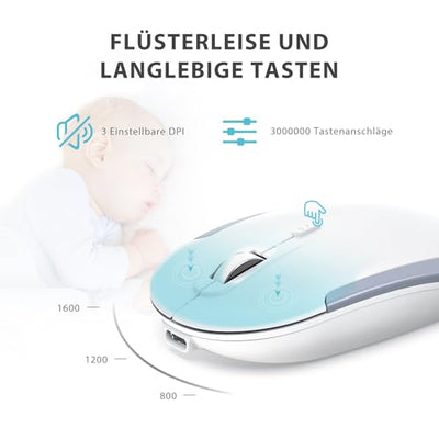 Tastatur Maus Set Kabellos, iClever Wiederaufladbare Funktastatur, Deutsch QWERTZ Layout, 2.4 GHz Funk Tastatur Mouse für PC/Laptop/Smart TV, Weiß und Silber