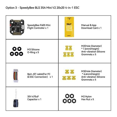 SPEEDY BEE F405 Mini Flight Controller Stack: 20x20mm Platine mit integriertem Bluetooth und 35A BLHeli_S 4in1 ESC - Drahtlose Abstimmung unterstützt, Kompatibel mit 3-6S Stromversorgung
