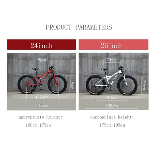 Wmmner Mountainbike mit dicken Reifen für Erwachsene, Rahmen aus Kohlenstoffstahl mit Doppelscheibenbremse, ideal für Reiten und Abenteuer im Gelände, Weiß (1/24 Zoll)