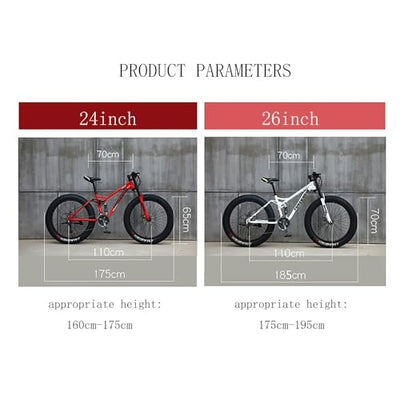 Wmmner Mountainbike mit dicken Reifen für Erwachsene, Rahmen aus Kohlenstoffstahl mit Doppelscheibenbremse, ideal für Reiten und Abenteuer im Gelände, Weiß (1/24 Zoll)