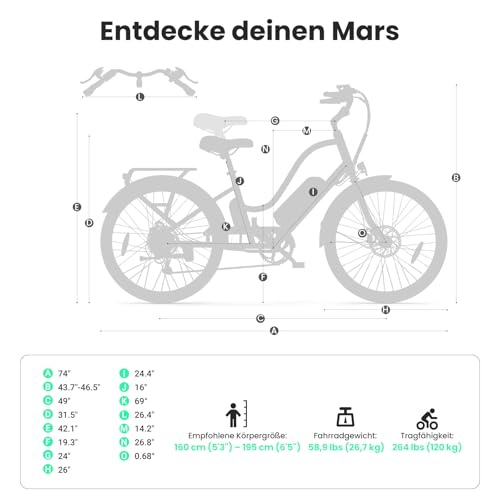 Touroll B2 26 Zoll City E-Bike mit 250W 50N.M Motor und 36V 561.6Wh Abnehmbarem Akku Pedelec Cityräder Elektrofahrrad, 25KM/H, Reichweite 100km, Ebikes für Erwachsene Herren und Damen Stadtpendler