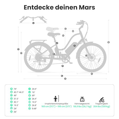 Touroll B2 26 Zoll City E-Bike mit 250W 50N.M Motor und 36V 561.6Wh Abnehmbarem Akku Pedelec Cityräder Elektrofahrrad, 25KM/H, Reichweite 100km, Ebikes für Erwachsene Herren und Damen Stadtpendler