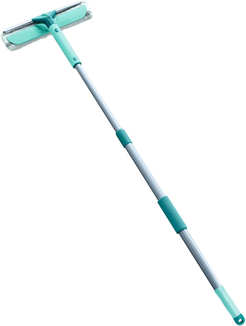 Leifheit Fensterwischer Classic Telescope, 2in1 Fensterreiniger mit Mikrofaserbezug für hartnäckigen Schmutz, ausziehbare Teleskopstange von 90 bis 150 cm, Abzieher für streifenfreie Fenster