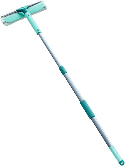 Leifheit Fensterwischer Classic Telescope, 2in1 Fensterreiniger mit Mikrofaserbezug für hartnäckigen Schmutz, ausziehbare Teleskopstange von 90 bis 150 cm, Abzieher für streifenfreie Fenster