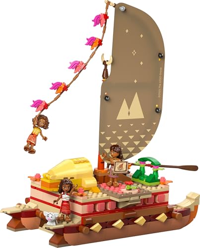 LEGO ǀ Disney Vaiana 2: Vaianas Abenteuerfloß - Spielzeug Boot mit Textilsegel, abnehmbarem Deck, Lagerfeuer & 3 Minifiguren, inkl. Loto und Moni – Geschenk für Mädchen ab 6 Jahren & Fans – 43270