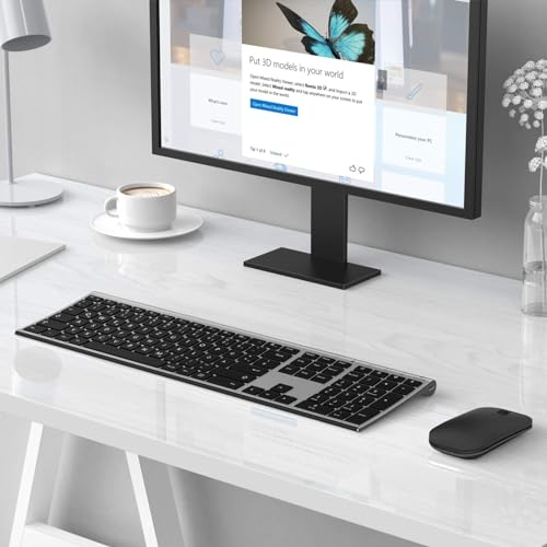 Kabelloses Tastatur Maus Set, seenda 2.4G Ultraflach Wireless Tastatur und Maus Aufladbar aus Aluminium, Deutsch QWERTZ Funktastatur Dünn für Windows/PC, Computer, Laptop, Smart-TV, Grau und Schwarz
