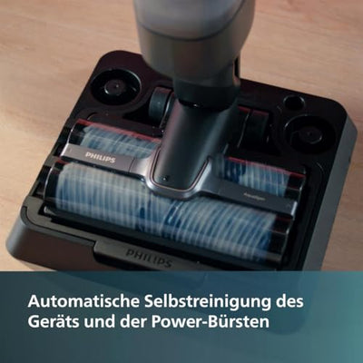 Philips Kabelloser Nass-Trockensauger AquaTrio 9000 Series, 3in1 Staubsaugen und Nasswischen, automatische Selbstreinigung, bis zu 45 Minuten Laufzeit und 185 m², 3 Reinigungsmodi, Schwarz (XW9384/01)