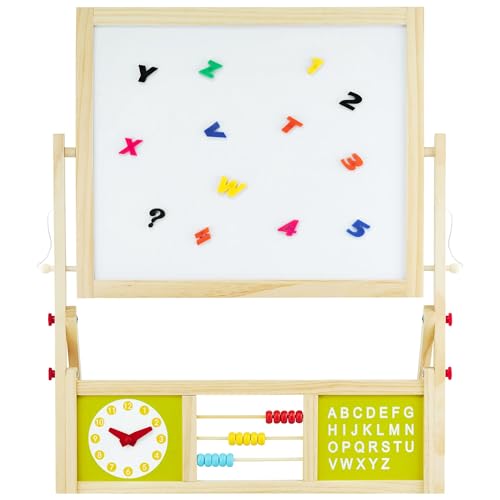 Mamabrum, Spieltafel aus Holz, doppelseitige Kindertafel Magnetisch und Kreide Kindertafel, Doppelseitiges, Zeichenbrett Kinder Tafel, Spieltafel mit Aufbewahrungsregal und Zubehör