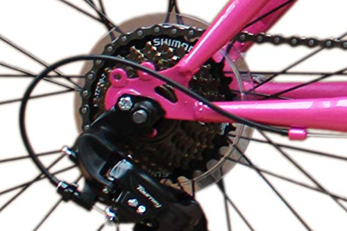 Talson 24 Zoll Mädchen Fahrrad MTB mit Beleuchtung und Shimano 21-Gang Kinderfahrrad Rosa