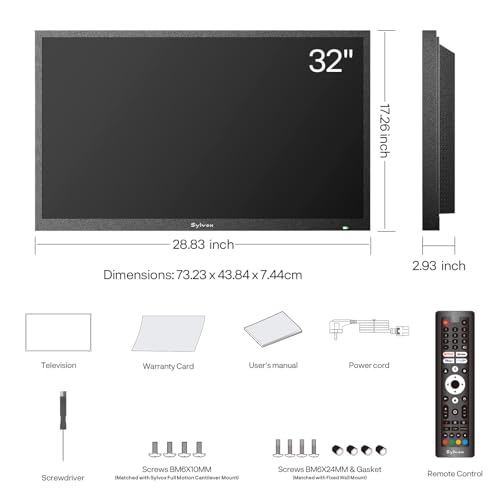 SYLVOX 32 Zoll Outdoor TV, IP55 wasserdichte Smart Google TV mit 1500 Nits Helligkeit, 1080P FHD, Wetterfester Outdoor Fernseher für Garten, Terrasse, Balkon (Pool SE 2025)