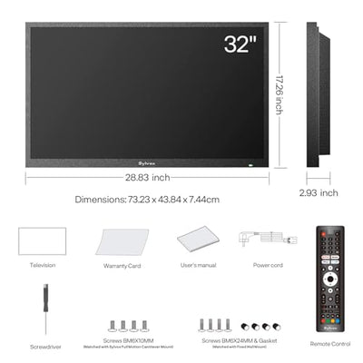 SYLVOX 32 Zoll Outdoor TV, IP55 wasserdichte Smart Google TV mit 1500 Nits Helligkeit, 1080P FHD, Wetterfester Outdoor Fernseher für Garten, Terrasse, Balkon (Pool SE 2025)