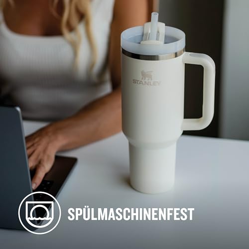 Stanley Quencher H2.0 FlowState Trinkflasche mit Strohhalm 1.2L - Thermobecher Kühlt 11 Stunden - 48 Stunden Eisgekühlt - Spülmaschinenfest - Thermosflasche BPA Frei - Kaffeebecher To Go - Black