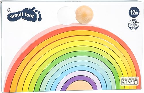 small foot Bausteine "Regenbogen XL" aus Holz, 12 teiliger Bogen mit 2 Kugeln, ab 1 Jahr, 11412
