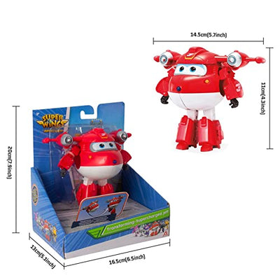 Super Wings 5" Transforming Characters 2-Pack Transforming Supercharged Jett + Tino, Transformer Spielzeug für 3+ Jahre Alten Jungen Mädchen, Rot