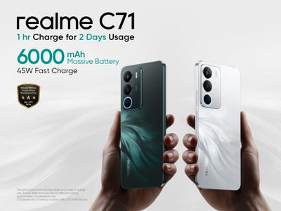 realme C71 4G Smartphone,6+128GB,6000 mAh Battery,45W Charge,Octa-Core Chipset,50MP AI Camera,24GB Dynamic RAM,120Hz Display,Grade Shock Resistance,Daily Water Resistance,White Swan (No Adapter)