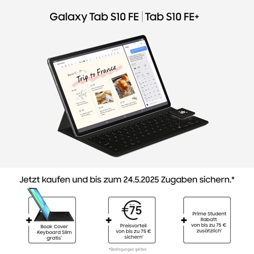 Samsung Galaxy S10 FE+ AI-Tablet, Android Tablet, 128 GB Speicher, 8 GB RAM, 33,28 cm/13,1" Display, Inkl. S Pen, Wi-Fi, Lange Akkulaufzeit, Silver, 36 Monate Herstellergarantie [Exklusiv auf Amazon]