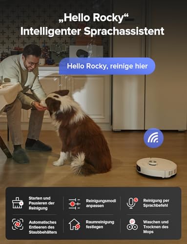 roborock S8 MaxV Ultra Saugroboter mit Wischfunktion&Hebarem Wischmopp, Umfangreiche Reinigung Durch die ausfahrbaren Seitenbürste, 10.000 Pa, 60 °C Heißwasser-Moppwäsche, All-in-One-Dock