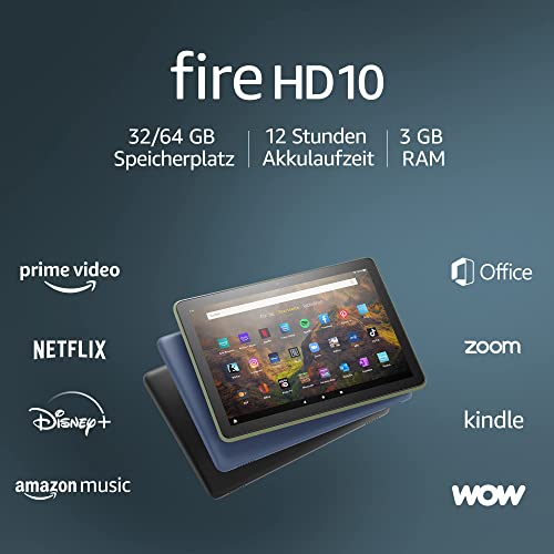 Amazon Fire HD 10-Tablet, Zertifiziert und generalüberholt | 25,6 cm (10,1 Zoll) großes Full-HD-Display (1080p), 32 GB, schwarz – mit Werbung |