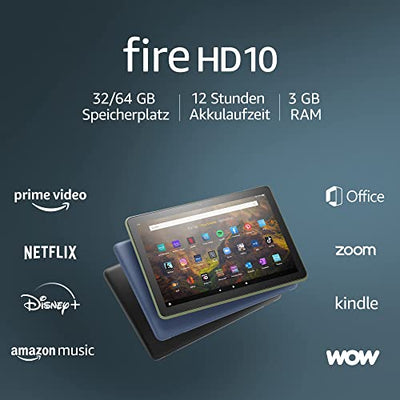 Amazon Fire HD 10-Tablet, Zertifiziert und generalüberholt | 25,6 cm (10,1 Zoll) großes Full-HD-Display (1080p), 32 GB, schwarz – mit Werbung |
