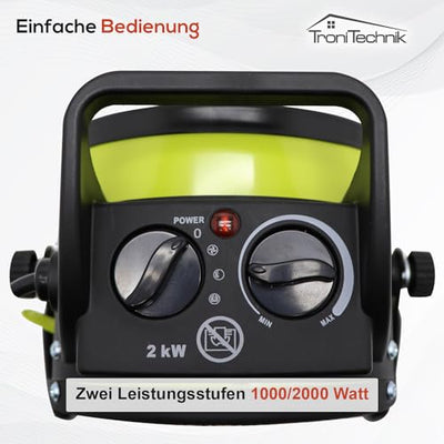 Tronitechnik® 2000 Watt Elektroheizer Heizlüfter Bauheizer Keramik Heizstrahler elektrisch Heizgerät mit Thermostat Elektroheizer mit 3 Heizstufen, Heizgebläse für Innen- und Außeneinsatz