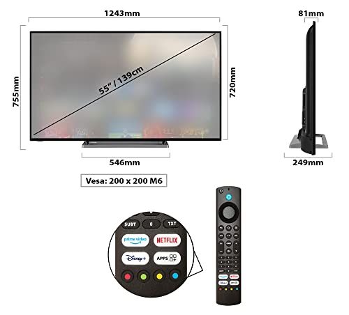 Toshiba 55UF3D63DA 55 Zoll Fernseher/Fire TV (4K Ultra HD, HDR Dolby Vision, Smart TV, Triple-Tuner, Alexa Built-In, Bluetooth, Sound by Onkyo)