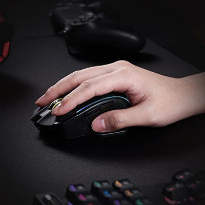 Redragon M991 kabellose Gaming-Maus, 19000 DPI kabelgebundene/drahtlose Maus mit Schnellfeuertaste, 9 Makro-Tasten, 45-Stunden-Dauerleistung und RGB-Hintergrundbeleuchtung für PC/Mac/Laptop