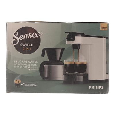 Philips Senseo Switch Pad- und Filterkaffeemaschine, 2-in-1-Brühtechnologie, 1-Liter-Wasserbehälter, 7 Tassen in einem Durchgang, Weiß (HD6592/04)