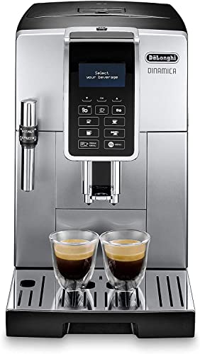 De'Longhi Dinamica ECAM 350.35.SB Kaffeevollautomat mit Profi-Milchaufschäumdüse, Klartext Digitaldisplay, 2-Tassen-Funktion, Silber & Milchkännchen DLSC060, 350 ml, Edelstahl
