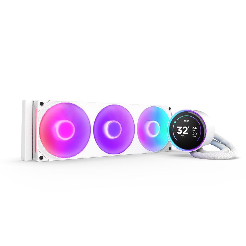 NZXT Kraken Elite 360 RGB - AIO CPU-Flüssigkeitskühler - 360-mm-Radiator - F360 RGB Core-Lüfter - Anpassbares 2,72"-IPS LCD - Turbine Pump - Intel LGA 1700, 1200/115X, 1851 - AMD AM5, AM4 - Weiß