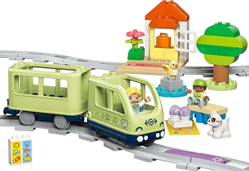 LEGO DUPLO Interaktive Abenteuer-Eisenbahn - Lernspielzeug für Kleinkinder ab 2 Jahren – 14 Gleisstücke, Aktionssteine mit Geräuschen und 4 Spielfiguren – Geschenkidee für Jungen & Mädchen - 10427