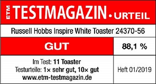 Russell Hobbs Toaster [für 2 Scheiben] Inspire Weiss mit hochwertiger Hochglanz-Struktur (extra breite Toastschlitze, inkl. Brötchenaufsatz, 6 Bräunungsstufen + Auftau- & Aufwärmfunktion) 24370-56