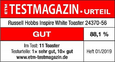 Russell Hobbs Toaster [für 2 Scheiben] Inspire Weiss mit hochwertiger Hochglanz-Struktur (extra breite Toastschlitze, inkl. Brötchenaufsatz, 6 Bräunungsstufen + Auftau- & Aufwärmfunktion) 24370-56