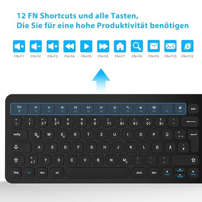 Kabellose Tastatur und Maus, LeadsaiL Tastatur Maus Set Kabellos, Flüsterleiser Tastenanschlag, 2.4 GHz QWERTZ Deutsches Layout mit 2-in-1 USB Nano Empfänger, für PC, Desktop, Laptop, Windows, Mac