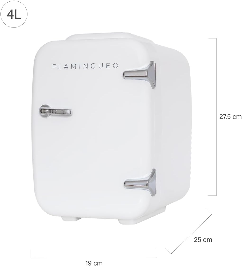 Flamingueo Mini Kühlschrank - Kühlschrank Klein 4L, 12V/220V, Mini Fridge, Skincare, Funktion Kühlen und Heizen, Tischkühlschrank, Kosmetik Kühlschrank