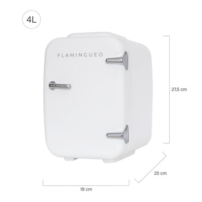 Flamingueo Mini Kühlschrank - Kühlschrank Klein 4L, 12V/220V, Mini Fridge, Skincare, Funktion Kühlen und Heizen, Tischkühlschrank, Kosmetik Kühlschrank