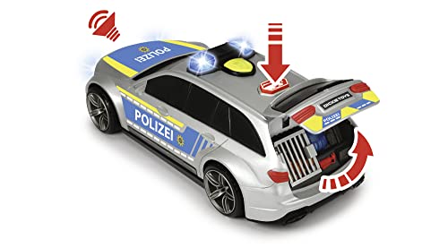 Dickie Toys Mercedes-AMG E43 Polizeiauto, Polizei, motor. Spielzeugauto, Heckklappe öffnet per Knopfdruck mit Hundegebell-Soundeffekt, inkl. Batterien, 30 cm, Silber/Blau